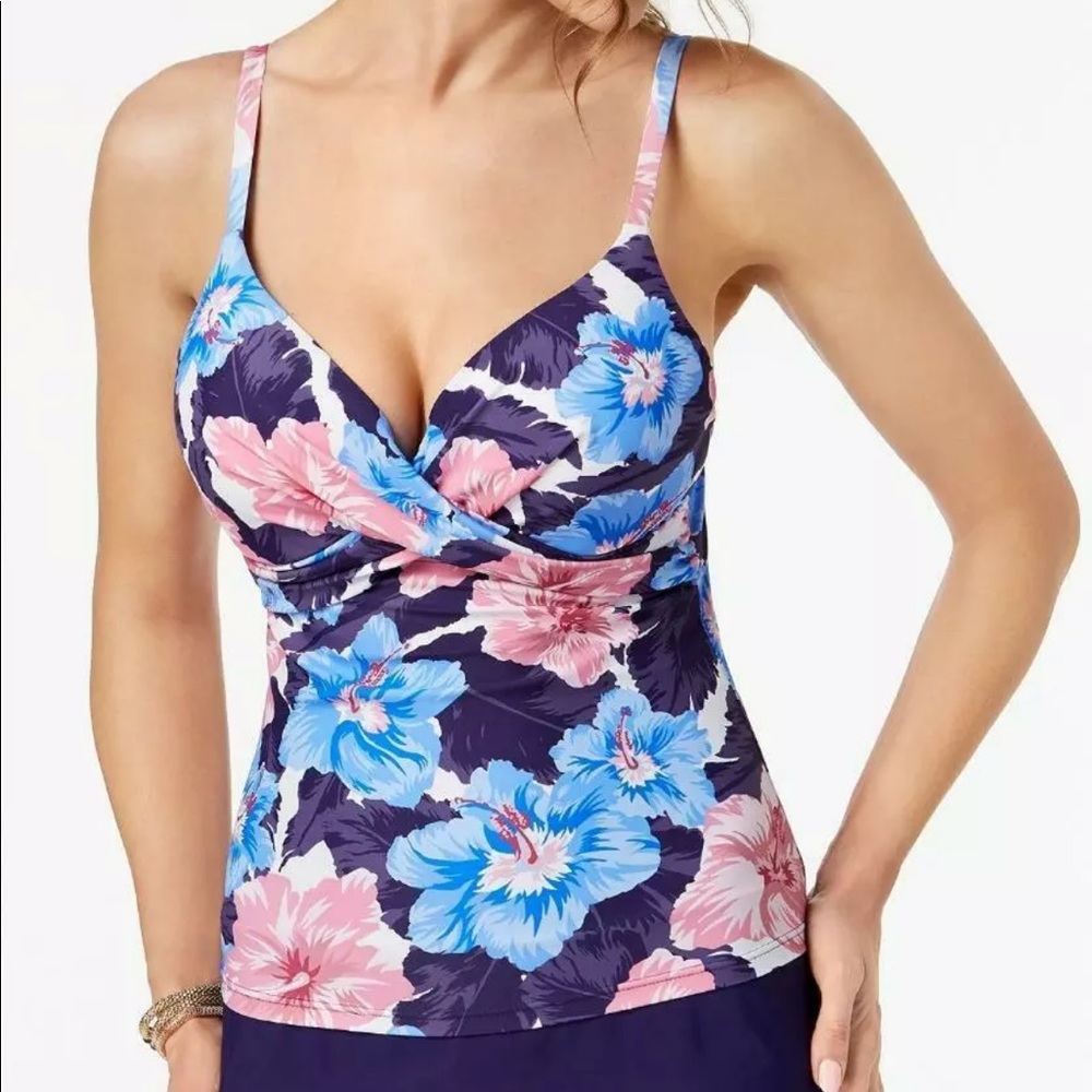 Island escape Tankini Top Sz 8 pink blue ST12